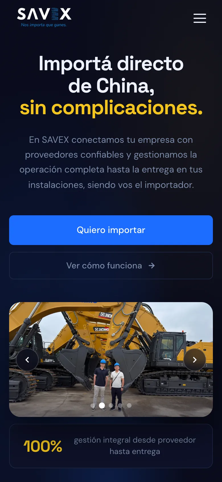 primera pantalla del sitio de savex en celular